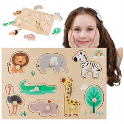 UKŁADANKA Z UCHWYTAMI DREWNIANA PUZZLE DREWNIANE Z ZWIERZĘTAMI