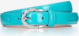 Damski pasek ze skóry naturalnej wąski turkusowy