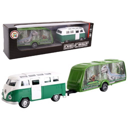 Samochód z przyczepą kempingową metal