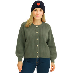 Sweter Damski Kardigan z Bufiastymi Rękawami Włoski Khaki