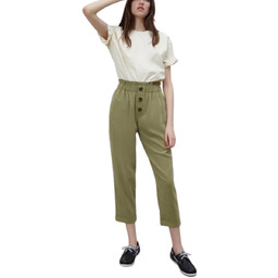 Spodnie damskie ZARA paperbag khaki z wysokim stanem-XS
