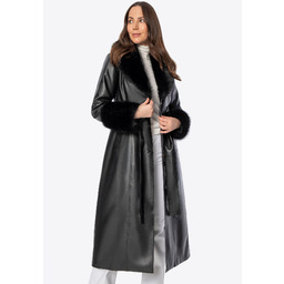 Damski płaszcz z imitacji skóry ze sztucznym futerkiem