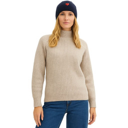 Sweter Damski Raglanowy Półgolf Prążkowany Włoski Beżowy/Szary