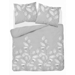 Pościel 220x200 cm Szara Kwiatki Kwiaty Liście Bawełna