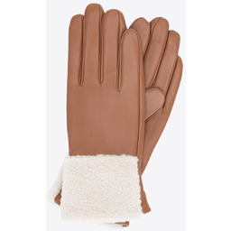 Damskie rękawiczki ocieplane z ozdobnym mankietem brązowo -