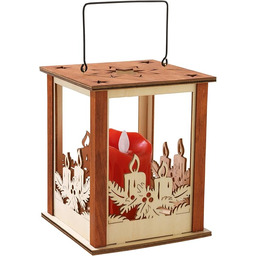 CHRISTmaxx Drewniana latarnia z prawdziwego wosku LED, drewno,
