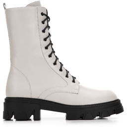 Damskie glany skórzane na grubej platformie kremowe