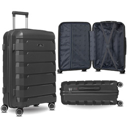 Średnia, szara walizka z polipropylenu z wysuwaną rączką