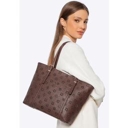 Damska shopperka z imitacji skóry z tłoczeniem ciemny