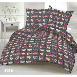 Pościel z kory 180x200 serca szara fioletowa 100%