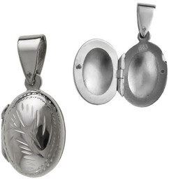 Elegancki owalny otwierany srebrny wisior sekretnik grawerowany wzór