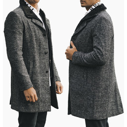 Płaszcz Męski Długi Elegancki Kratka Szary 58