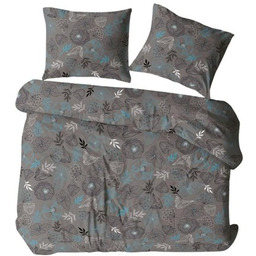 Pościel z kory 160x200 grafitowa kwiaty liście
