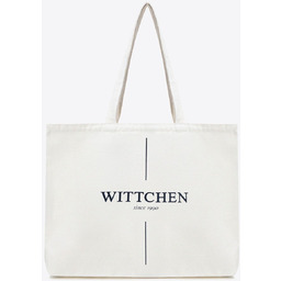 Duża torba płócienna z logo beżowo - granatowa