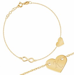 Srebrna Bransoletka Złocone 925 Serduszko Inicjał Grawer