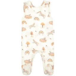 Niemowlęce śpioszki bawełniane z nadrukiem w jednorożce kremowe