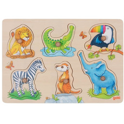 GOKI, puzzle drewniane z uchwytami mama i dzieci