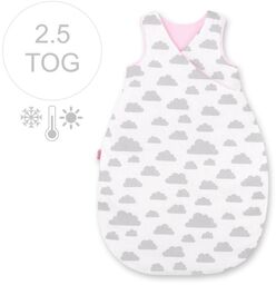Śpiworek niemowlęcy całoroczny ocieplany 75 cm- chmurki szare/różowe