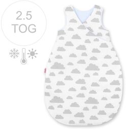 Śpiworek niemowlęcy całoroczny ocieplany 75 cm- chmurki szare/niebieski