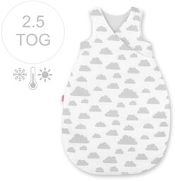 Śpiworek niemowlęcy całoroczny ocieplany 75 cm- chmurki szare/szary