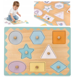 UKŁADANKA DREWNIANA Z UCHWYTAMI KSZTAŁTY I ZWIERZĘTA PUZZLE