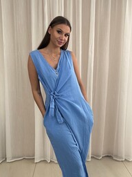 Pakamera Lniany kombinezon Blu