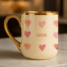 Kubek ceramiczny ze złotym rantem i uchem