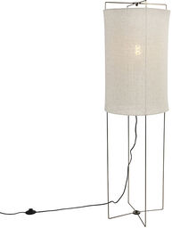 QAZQA Designerska lampa podłogowa mosiądz klosz beżowy lniany