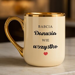 Kubek ceramiczny ze złotym rantem i uchem