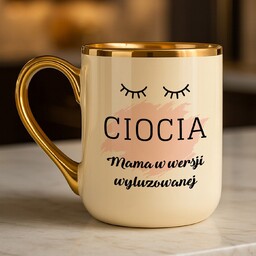 Kubek ceramiczny ze złotym rantem i uchem