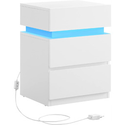 Stolik Nocny Led Rgb Nowoczesny biały 3 Szuflady