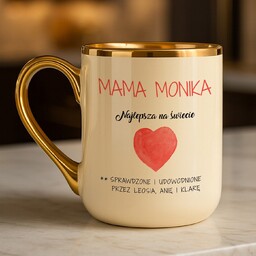 Kubek ceramiczny ze złotym rantem i uchem