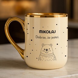 Kubek ceramiczny ze złotym rantem i uchem