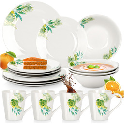 Zestaw serwis obiadowy porcelanowy biały rośliny 16 el.
