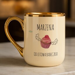 Kubek ceramiczny ze złotym rantem i uchem