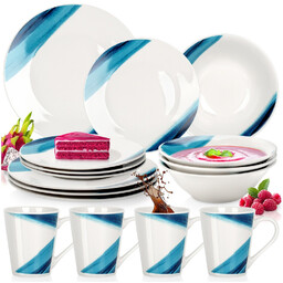 Zestaw serwis obiadowy porcelanowy biały niebieski 16 el.