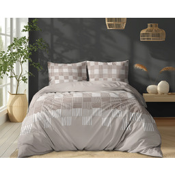 Pościel bawełniana beżowa w geometryczny wzór POK-488