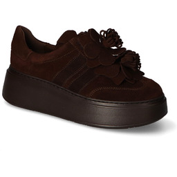 Sneakersy Lewski Na Grubej Podeszwie Czekoladowe Z Kwiatkami