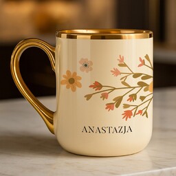 Kubek ceramiczny ze złotym rantem i uchem