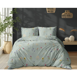 Pościel bawełniana miętowa w polne kwiaty POK-490