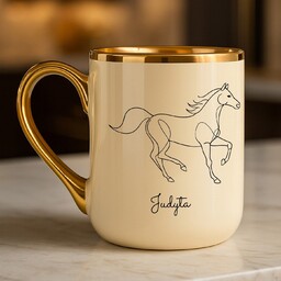 Kubek ceramiczny ze złotym rantem i uchem