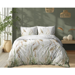 Pościel bawełniana biała w beżowe trawy pampasowe POK-492