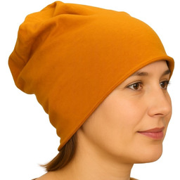 Czapka damska Beanie włoska cienka smerfetka jednolita musztardowa