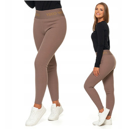 Legginsy Damskie Ocieplane Prążkowane Wysoki Stan Dopasowane Moraj