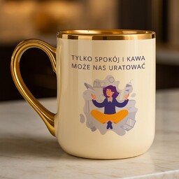 Kubek ceramiczny ze złotym rantem i uchem