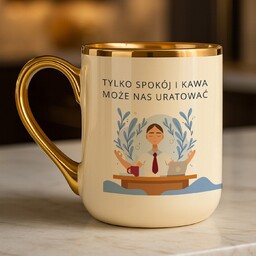 Kubek ceramiczny ze złotym rantem i uchem