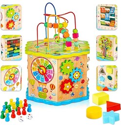 Kinderplay drewniana kostka edukacyjna - sorter, wielofunkcyjna kostka