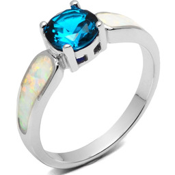 Pierścionek Srebrny z Błękitną Cyrkonią i Opalem