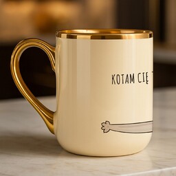 Kubek ceramiczny ze złotym rantem i uchem