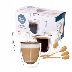 Szklanki do kawy latte termiczne i łyżeczki Altom